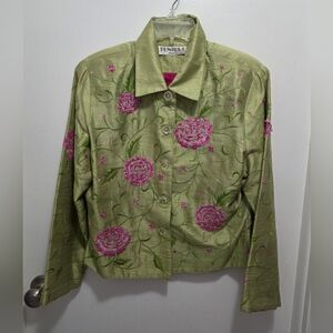 Tunique Nights Silk Womens Beaded Floral  Jacket Vintage Size Small